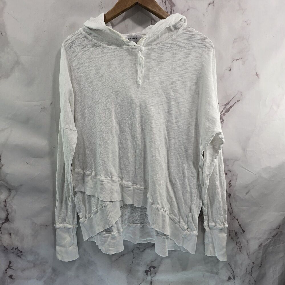 Allen Allen Shirt Womens Small White Hooded Henley Pullover Cotton Long Sleeve
